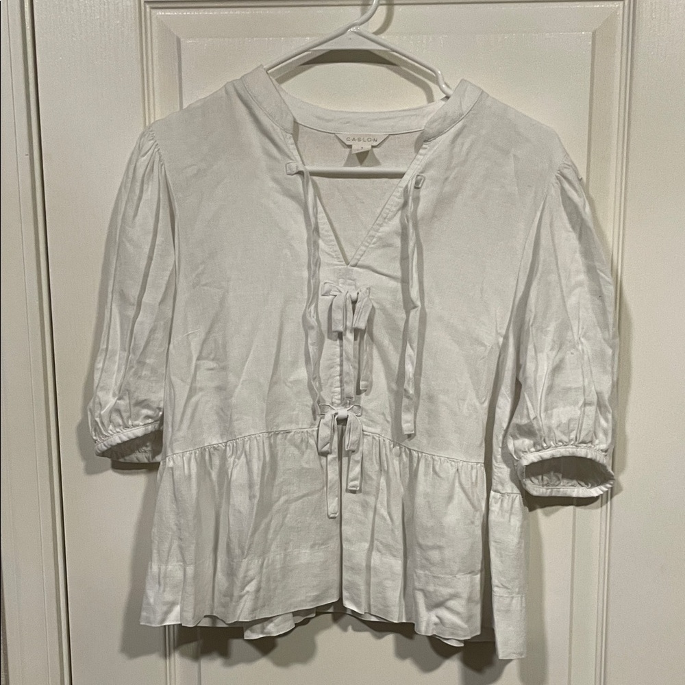 Caslon White Peplum Blouse with Tie-Front